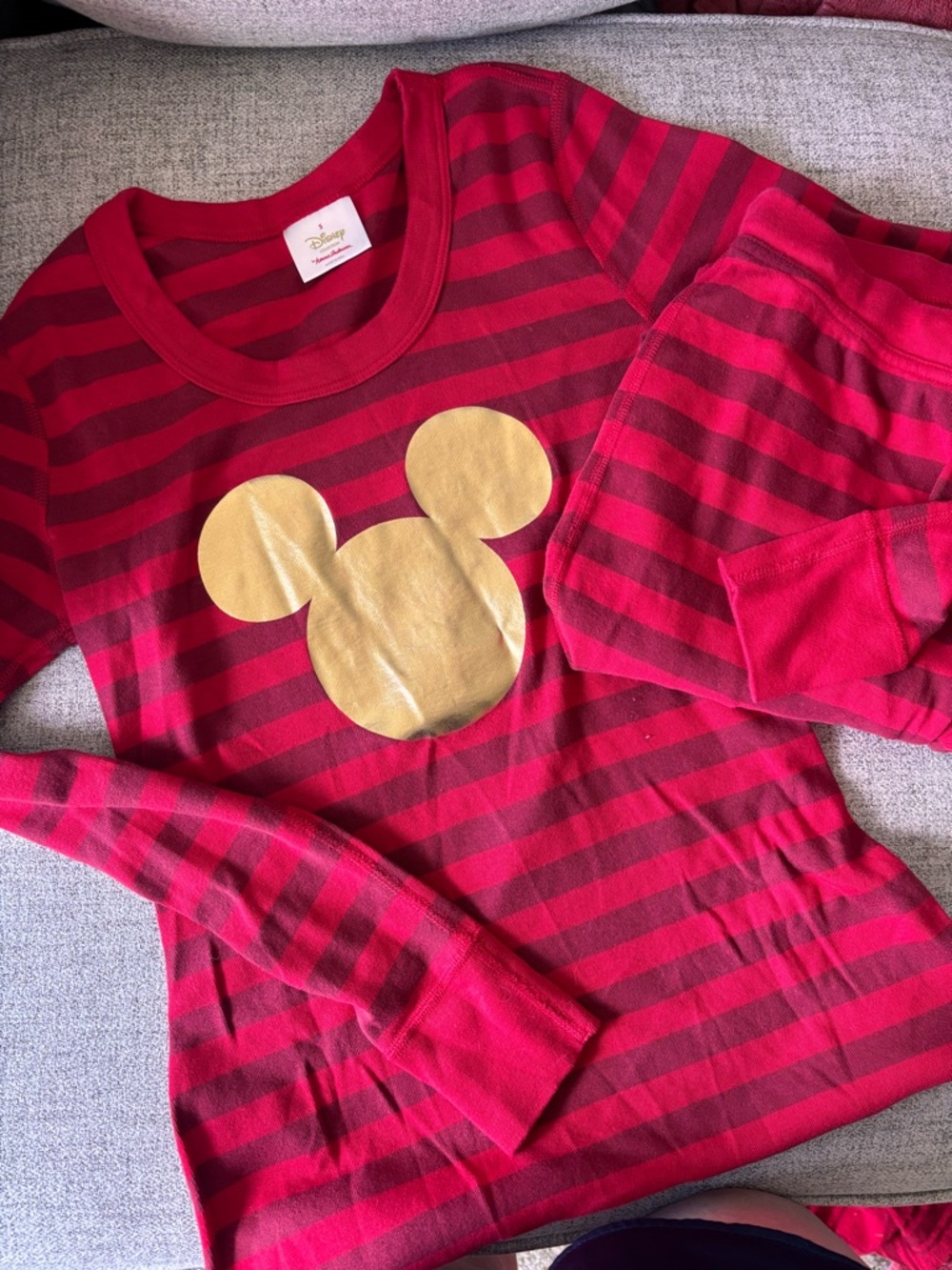 Hanna Andersson Red & Burgundy Striped Mickey pajama set